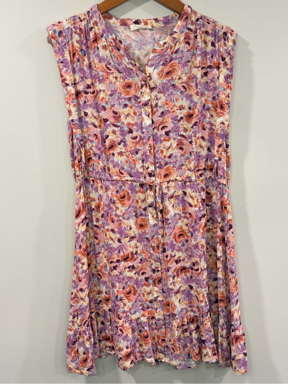lovestitch Womens Lavender and Peach Floral Sleeveless Button-Front Dress Size S